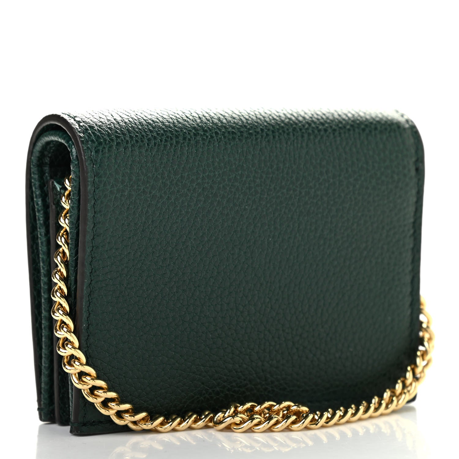 Gucci Grainy Calfskin Zumi Chain Card Case Wallet Vintage Green 3 of 8