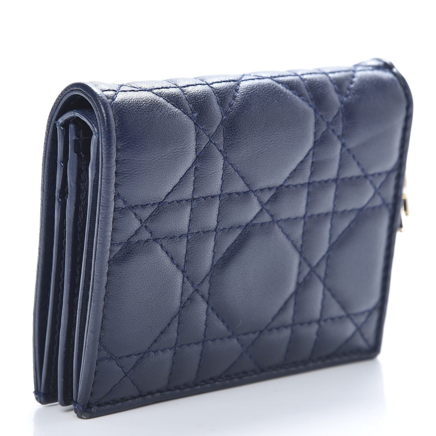 Lambskin Cannage Mini Lady Dior Wallet Navy