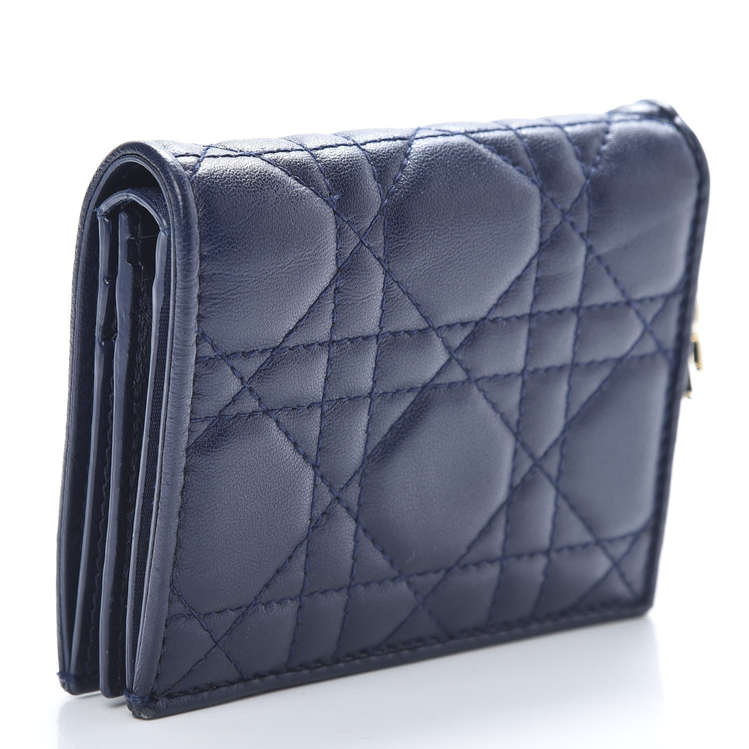Christian Dior Lambskin Cannage Mini Lady Dior Wallet Navy 3 of 12