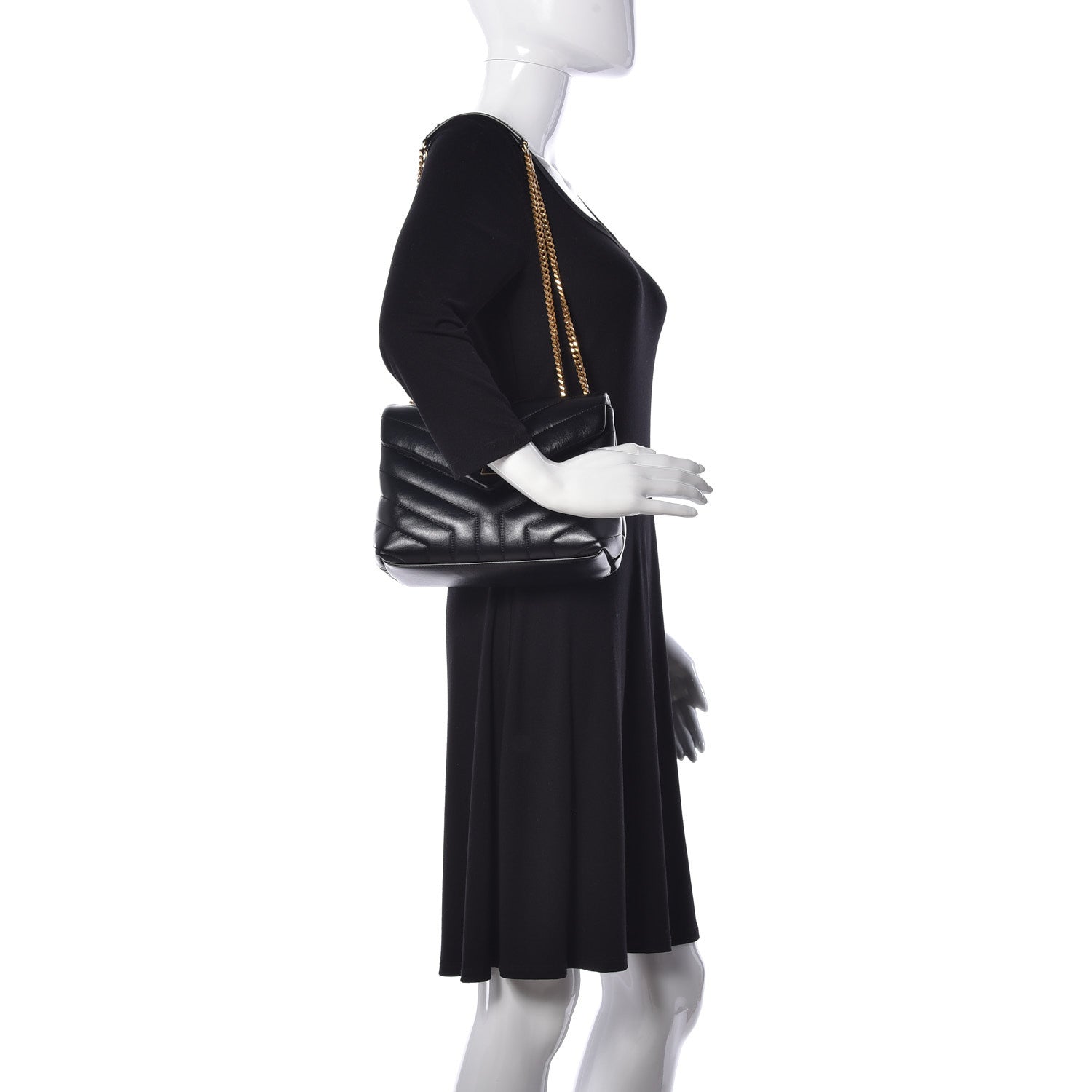Saint Laurent Calfskin Y Quilted Monogram Small Loulou Chain Satchel Black 2 of 8