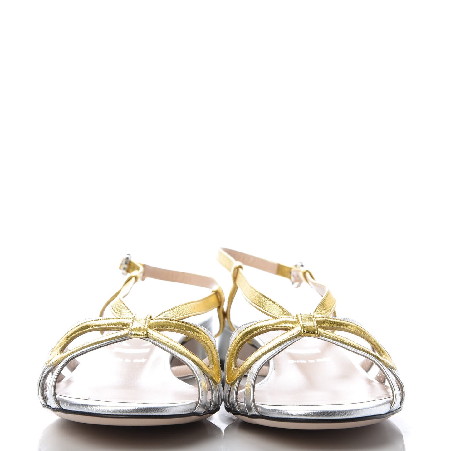 Metallic Nappa Crystal Zephyra Slingback Low Heel Sandals 38.5 Silver Gold