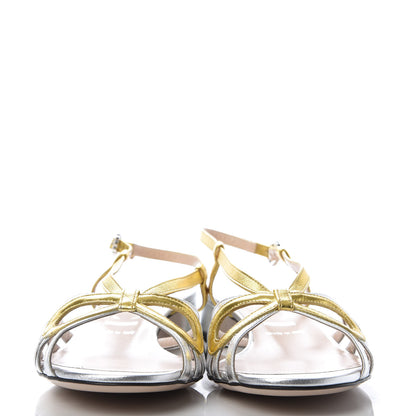 Gucci Metallic Nappa Crystal Zephyra Slingback Low Heel Sandals 38.5 Silver Gold 2 of 9
