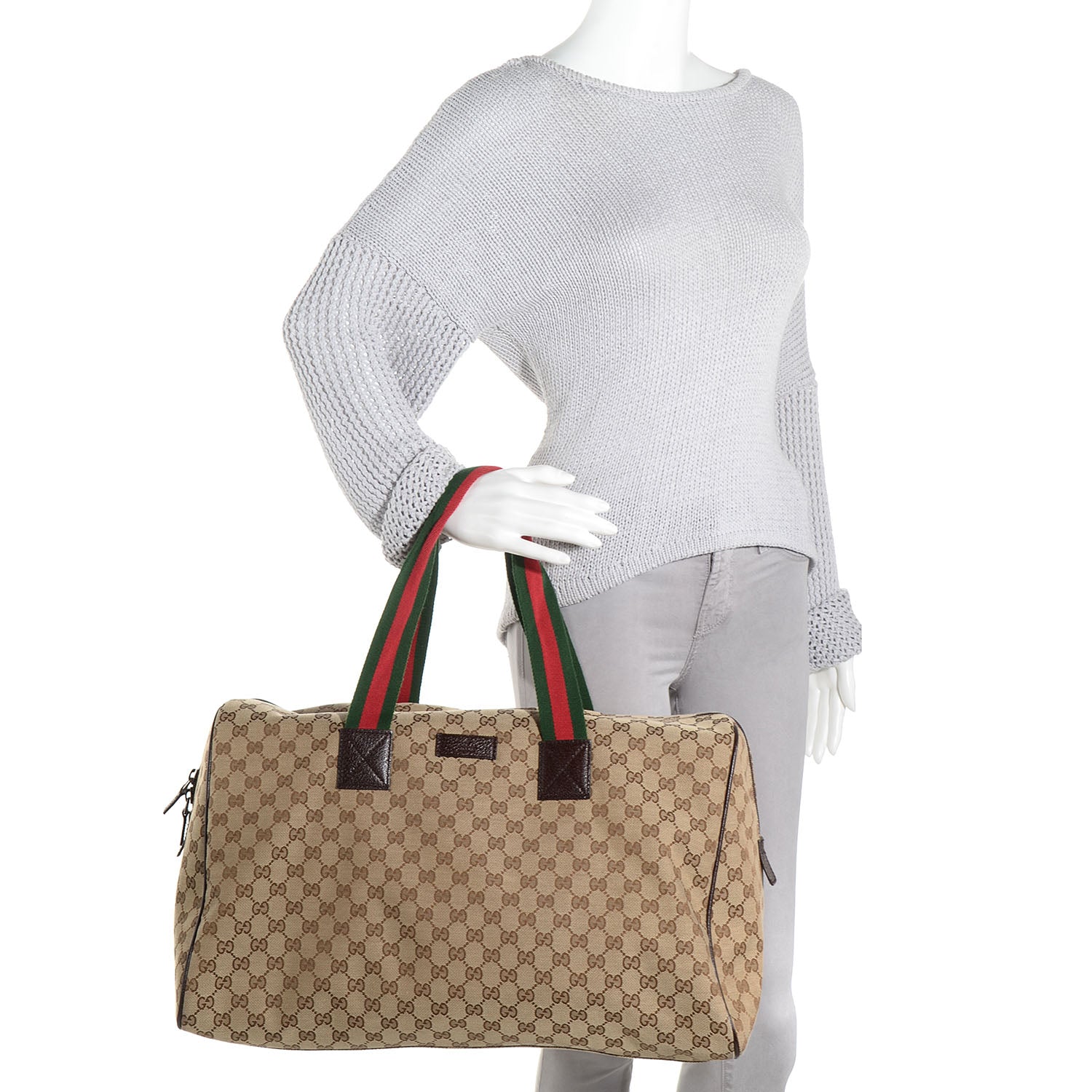 Gucci GG Monogram Web Large Collapsible Carry On Duffle Beige Brown 2 of 8