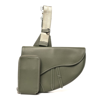 Christian Dior Grained Calfskin Mens Maxi Saddle Bag Olive 2 of 10