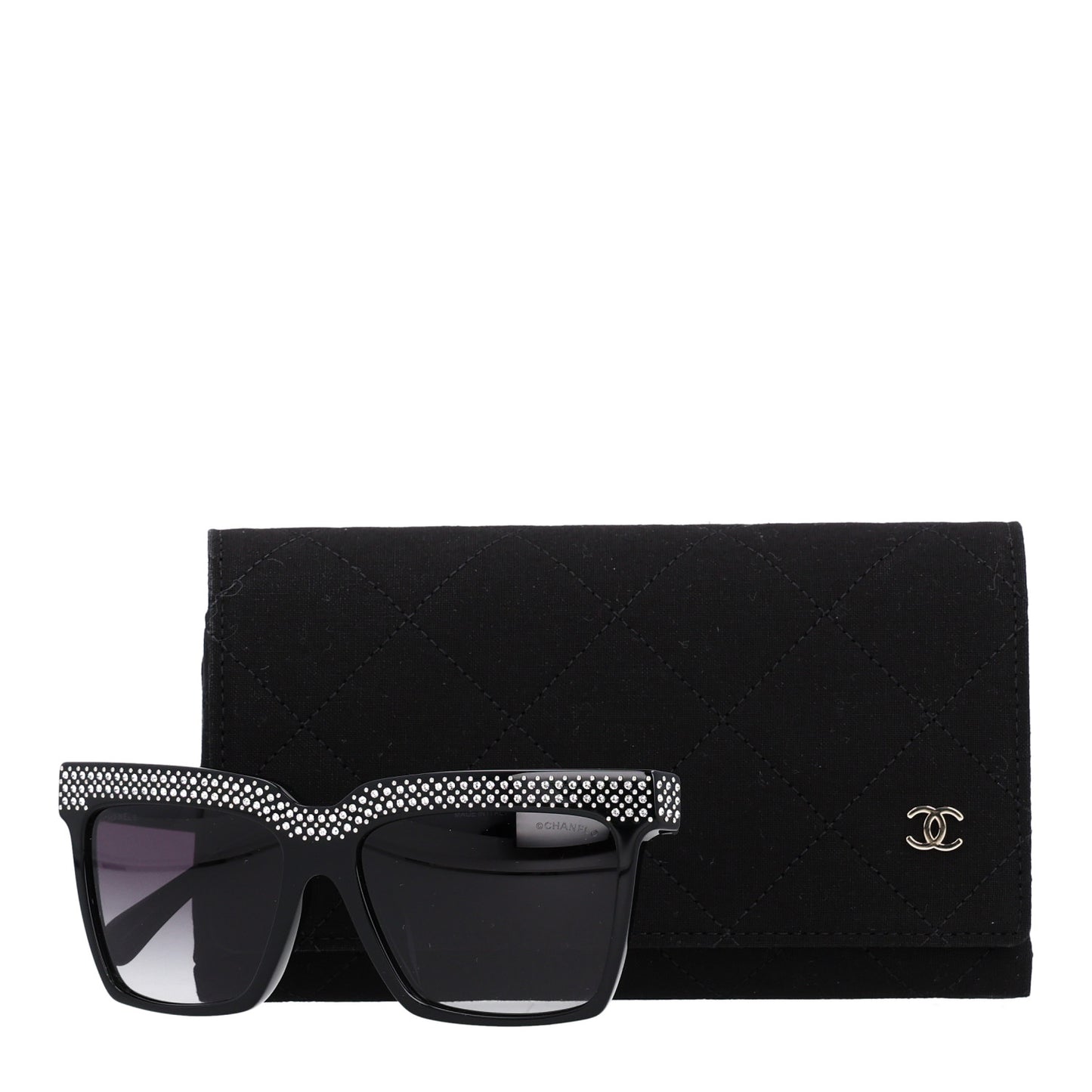 Acetate Strass Rectangle Sunglasses 71539A Black