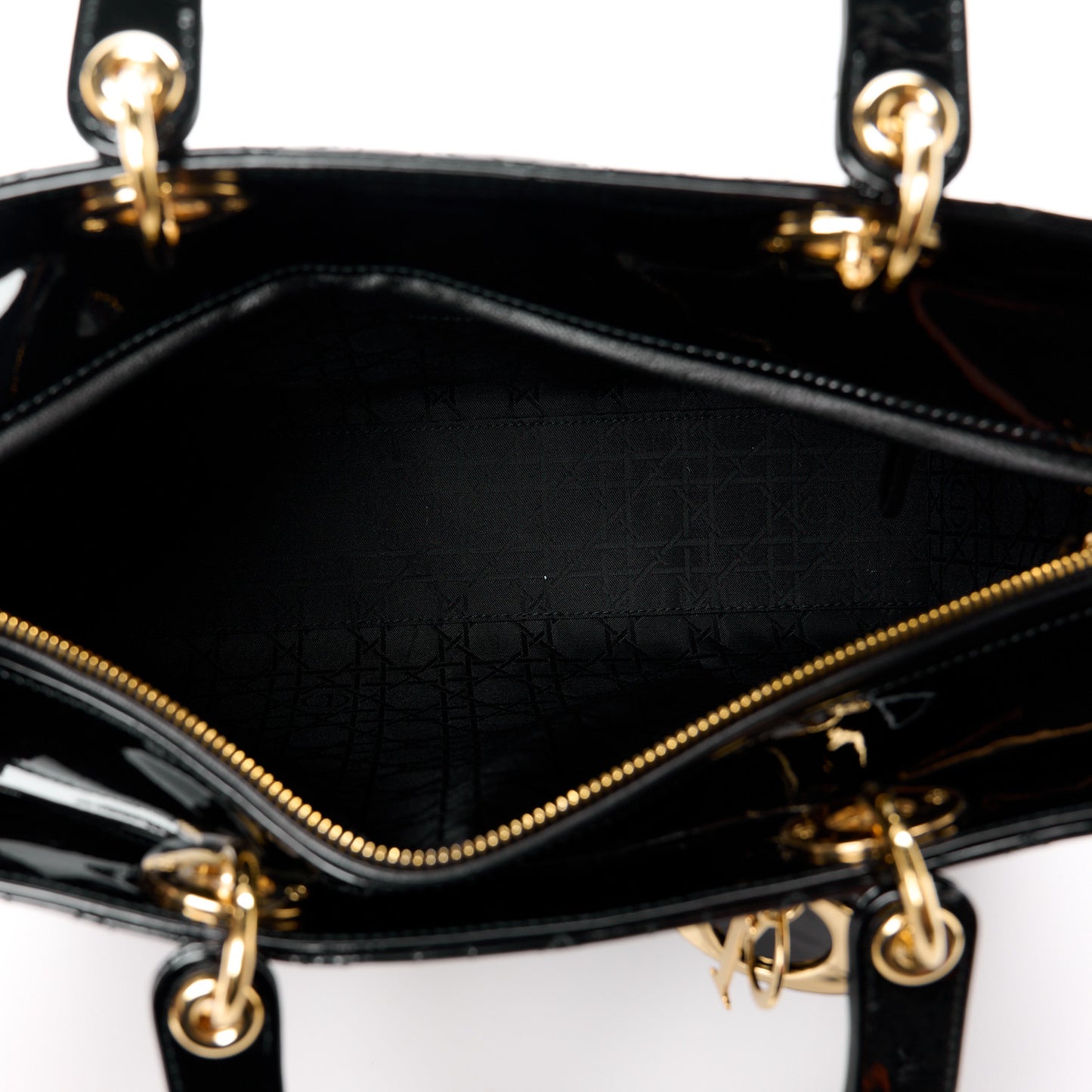 CHRISTIAN DIOR Patent Cannage Large Lady Dior Black