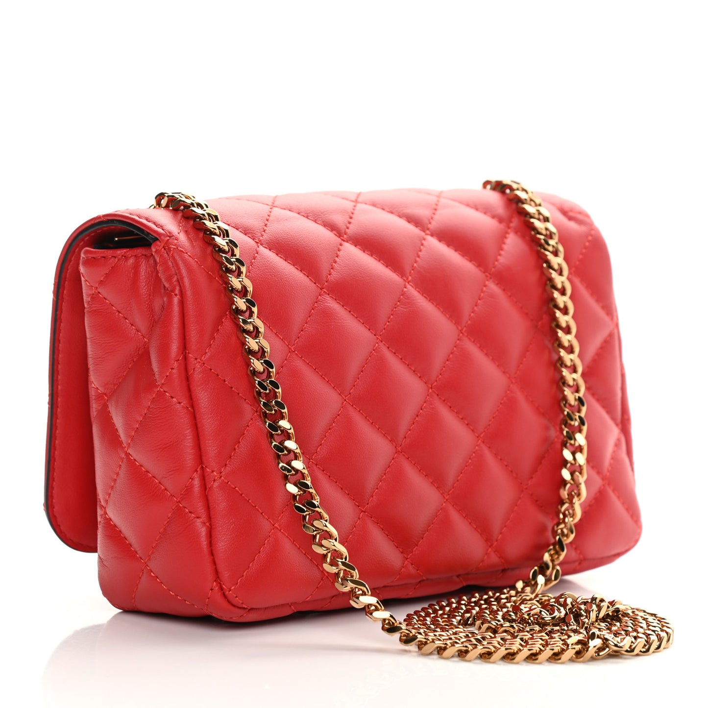 Nappa Quilted Small Medusa Chain Crossbody Red