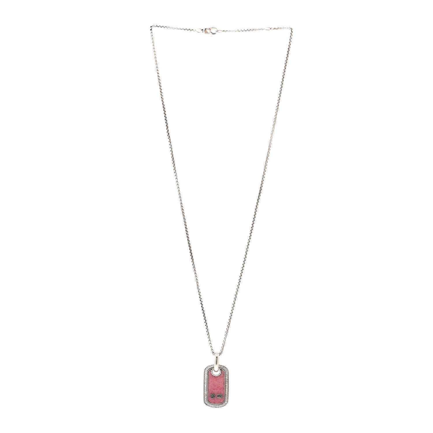 David Yurman Sterling Silver Diamond Rhodonite Dog Tag Pendant 3 of 4