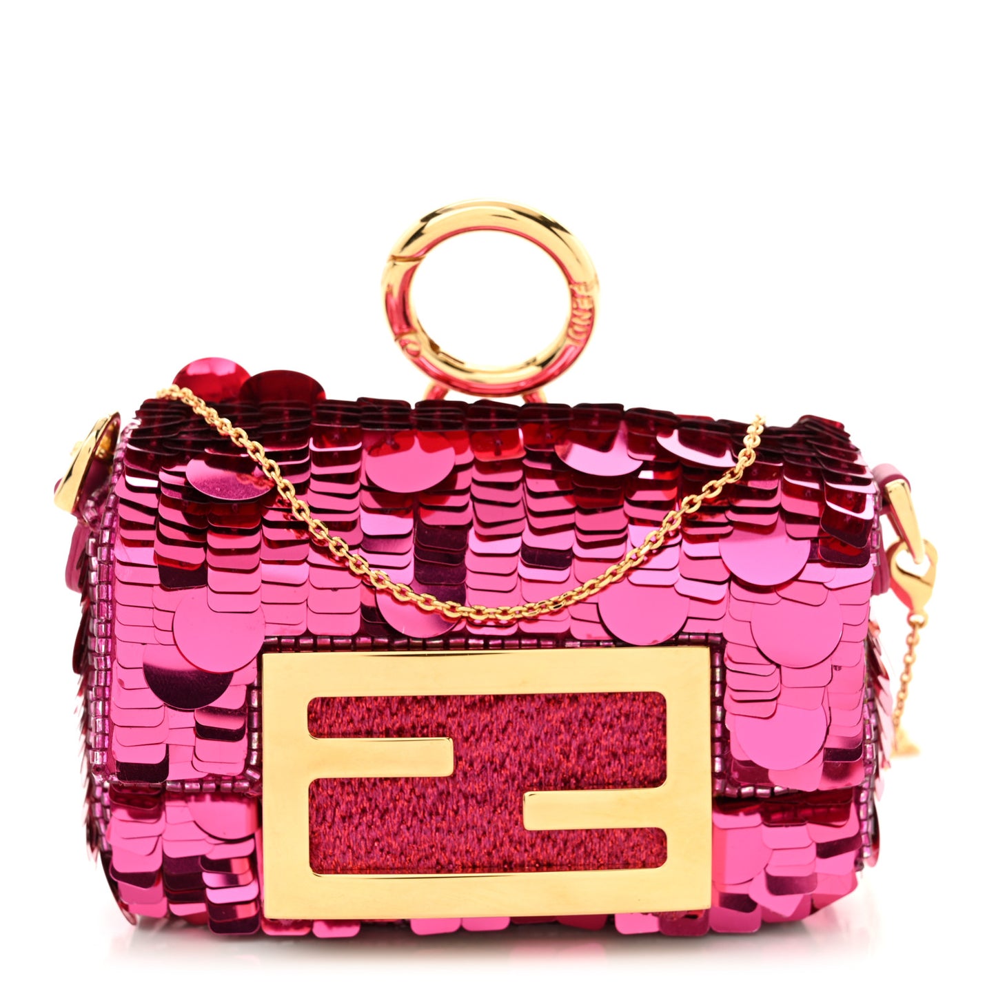 Sequin Paillettes Shiny Nappa Sex and the City Nano Maxi Buckle Baguette Charm Ciclamino Pilar