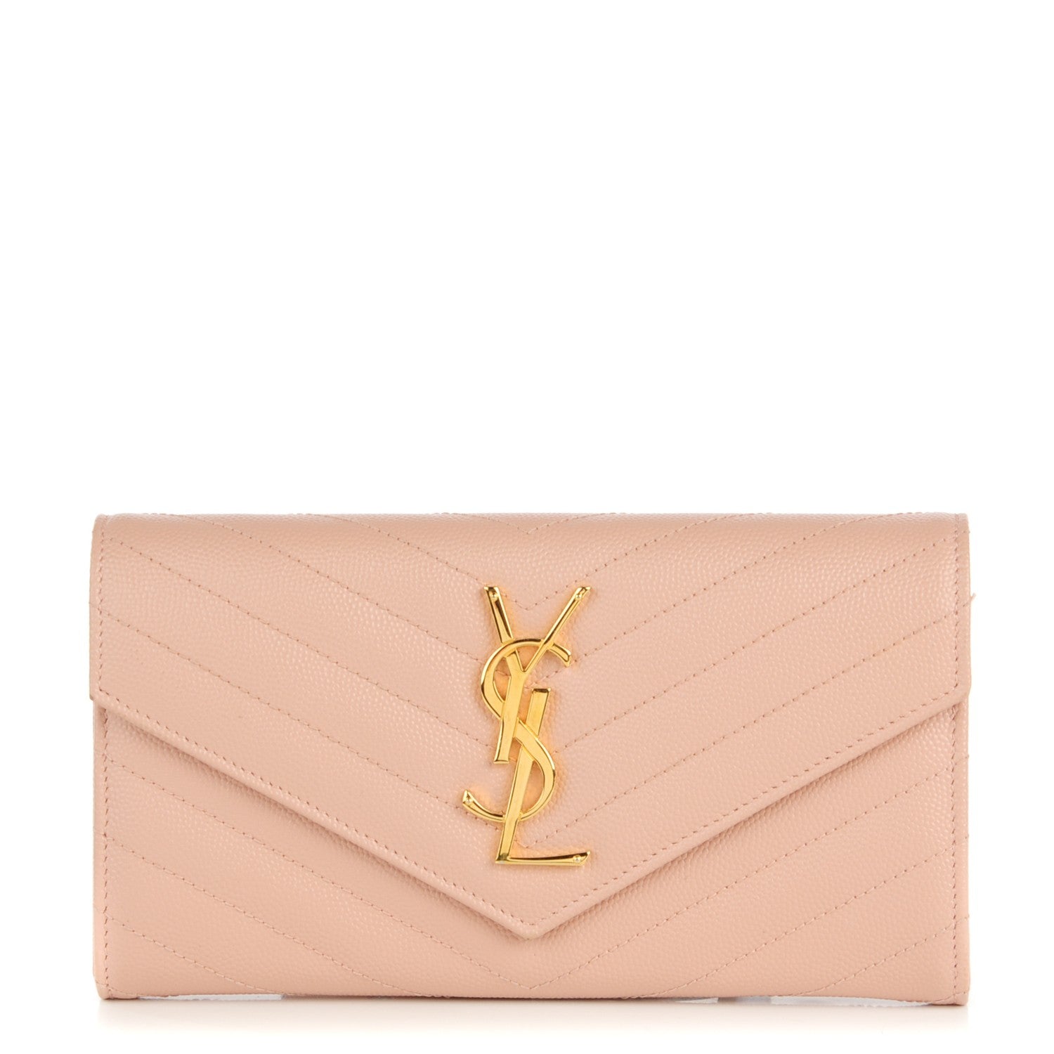 Saint Laurent Grain De Poudre Matelasse Chevron Monogram Wallet Pale Blush 1 of 8