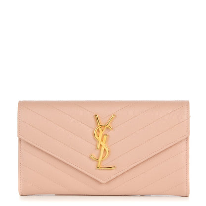 Saint Laurent Grain De Poudre Matelasse Chevron Monogram Wallet Pale Blush 1 of 8