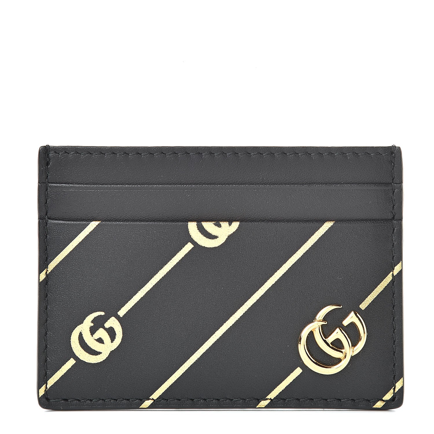 Gucci Calfskin Diagonal GG Card Holder Black Gold 1 of 7