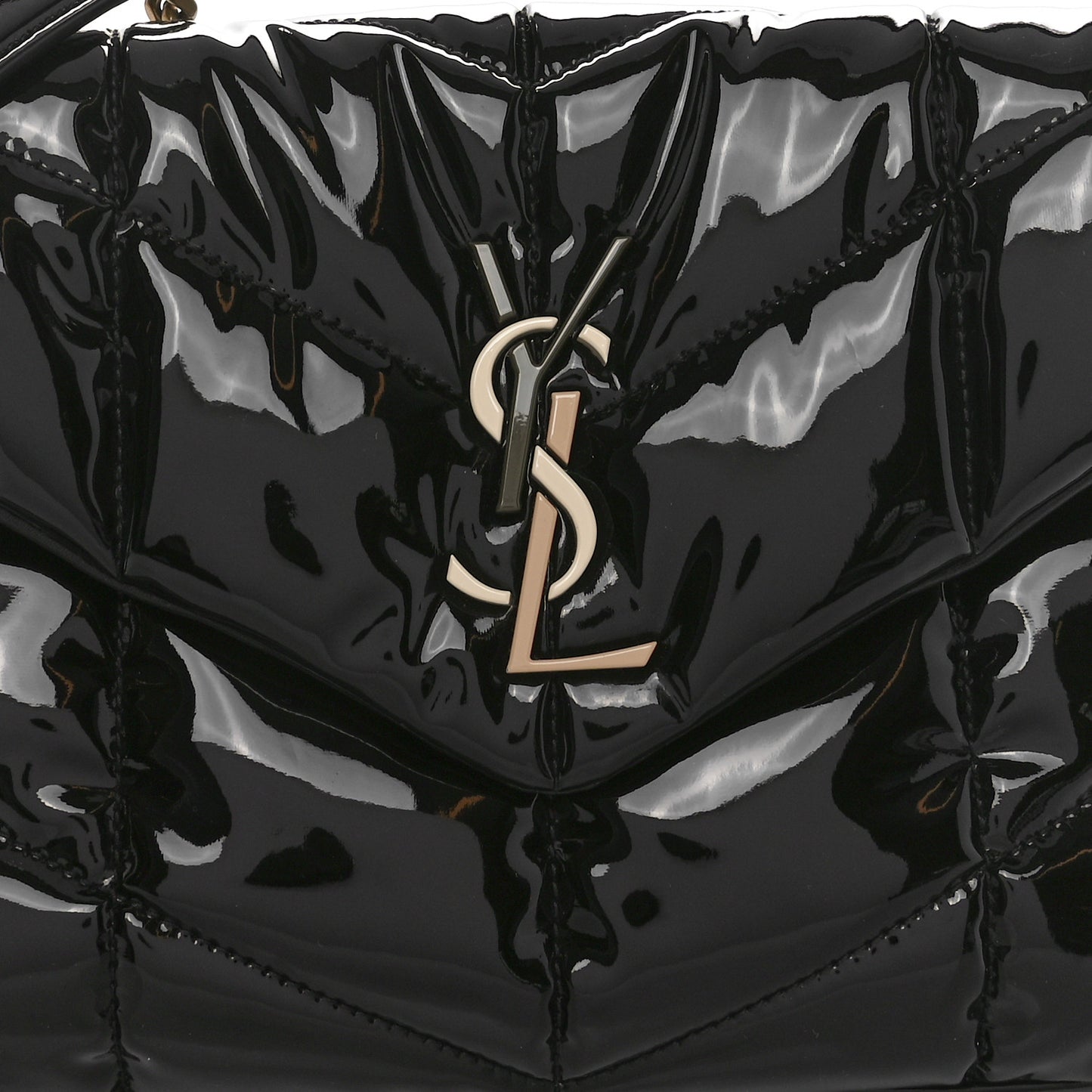 Patent Quilted Small Loulou Puffer Monogram Chain Satchel Black
