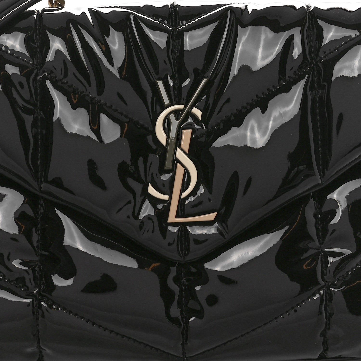 Saint Laurent Patent Quilted Small Loulou Puffer Monogram Chain Satchel Black 8 of 10