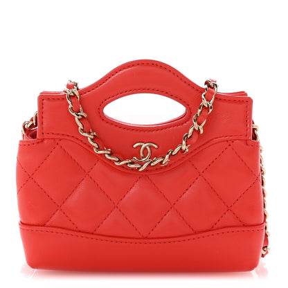 Chanel Shiny Lambskin Quilted Micro 31 Clutch With Chain Red 1 of 10