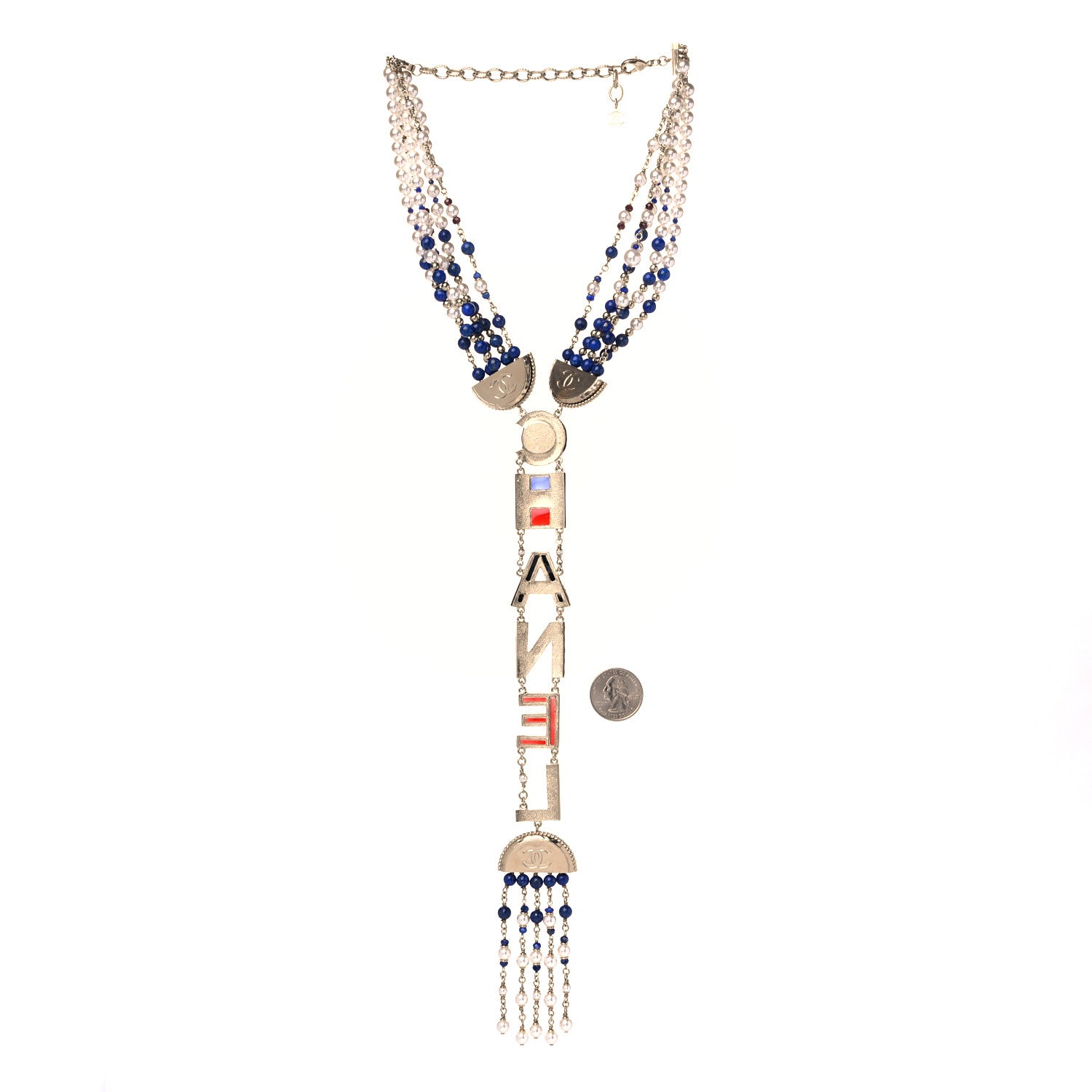 Chanel Resin Pearl Crystal Logo Ramses Jewels Necklace Multicolor 2 of 4