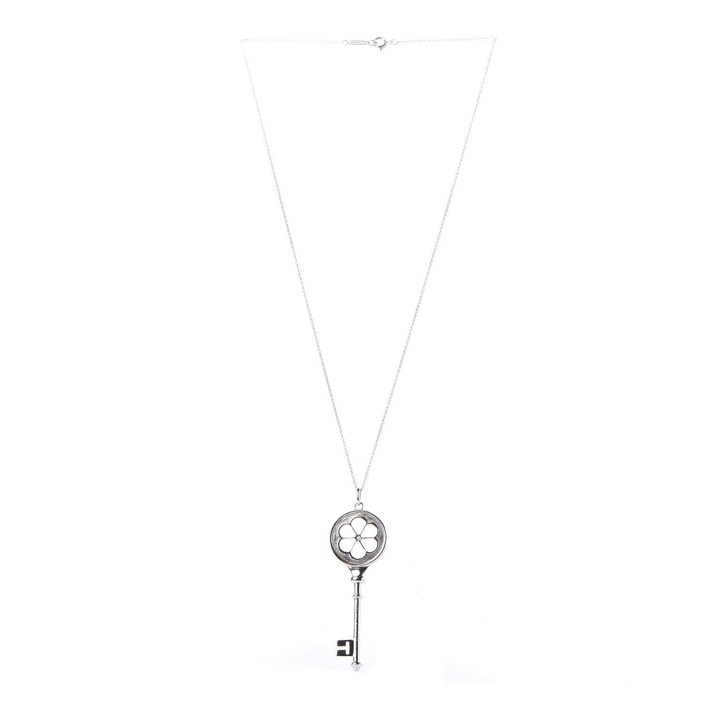 Sterling Silver Diamond Blossom Key Pendant Necklace