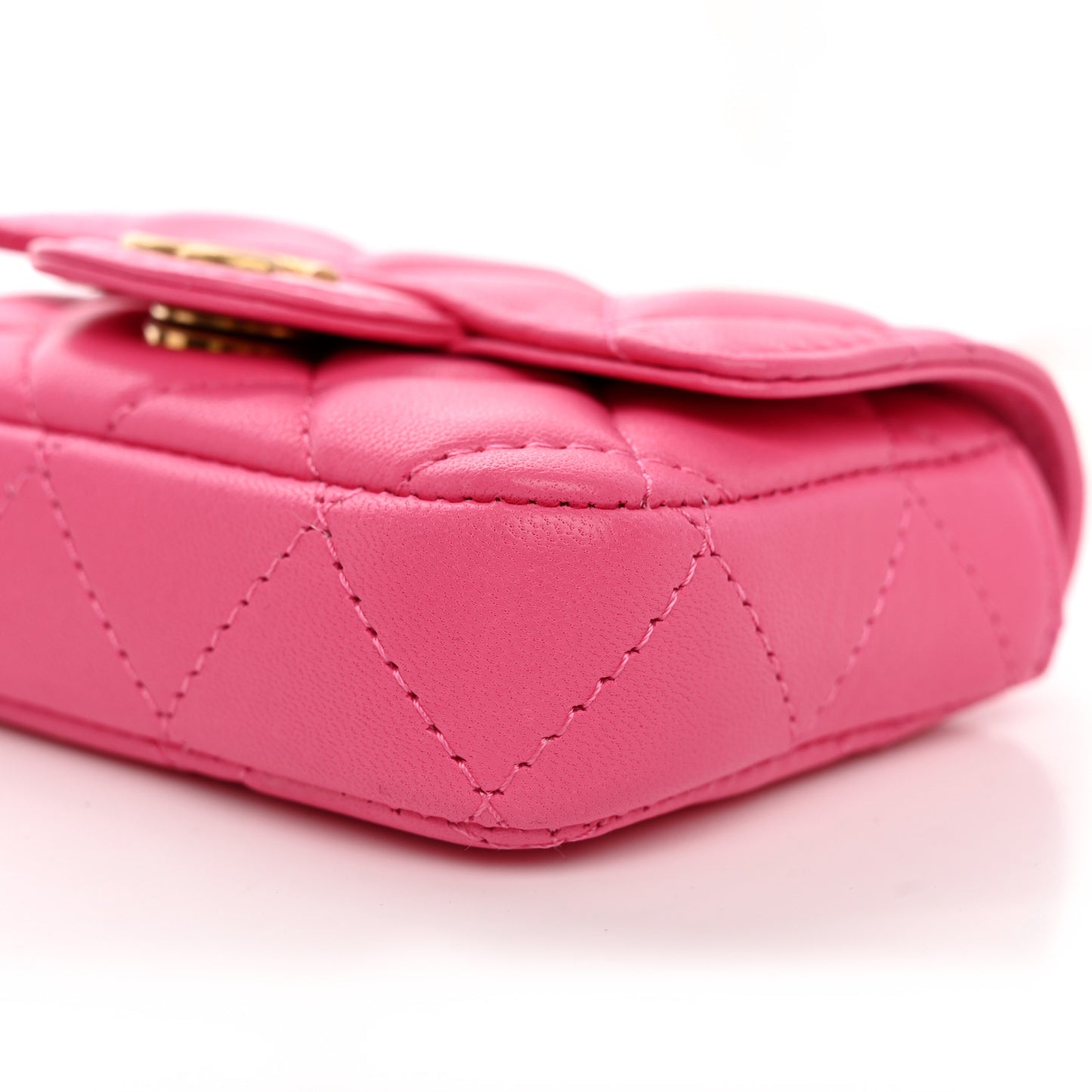 Lambskin Enamel Quilted Mini Chain Belt Bag Pink
