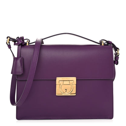 Salvatore Ferragamo Calfskin Gancio Lock Marisol Top Handle Satchel Mora Rosso 1 of 11