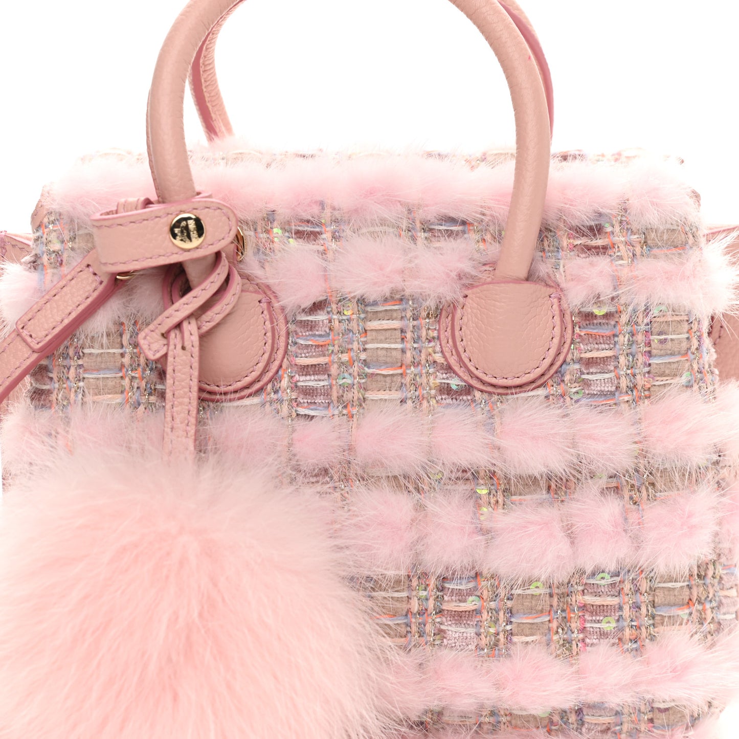Tweed Mink Fur Sequin Mini Tote Pink Blush