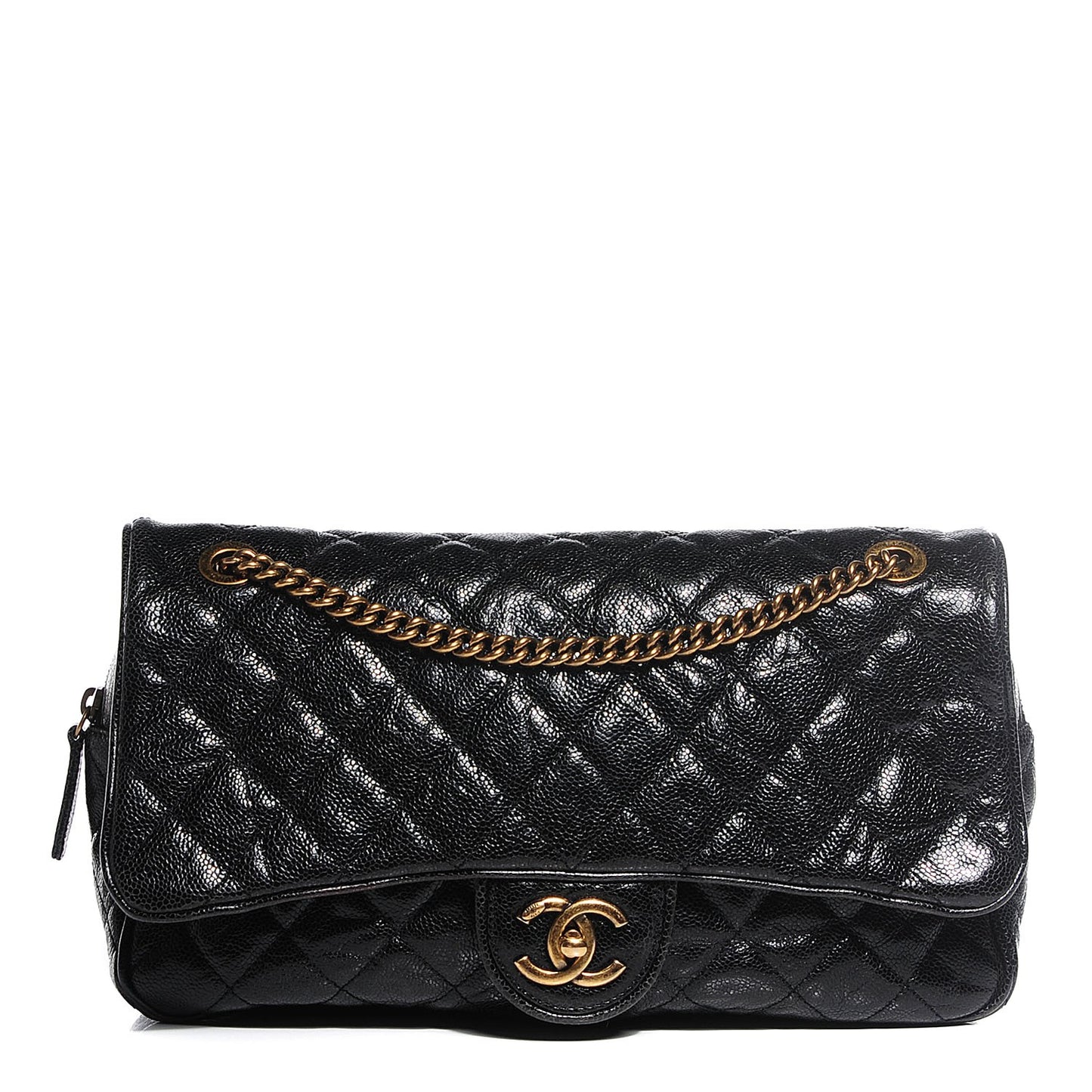 Crumpled Grained Calfskin Large Shiva Flap Black