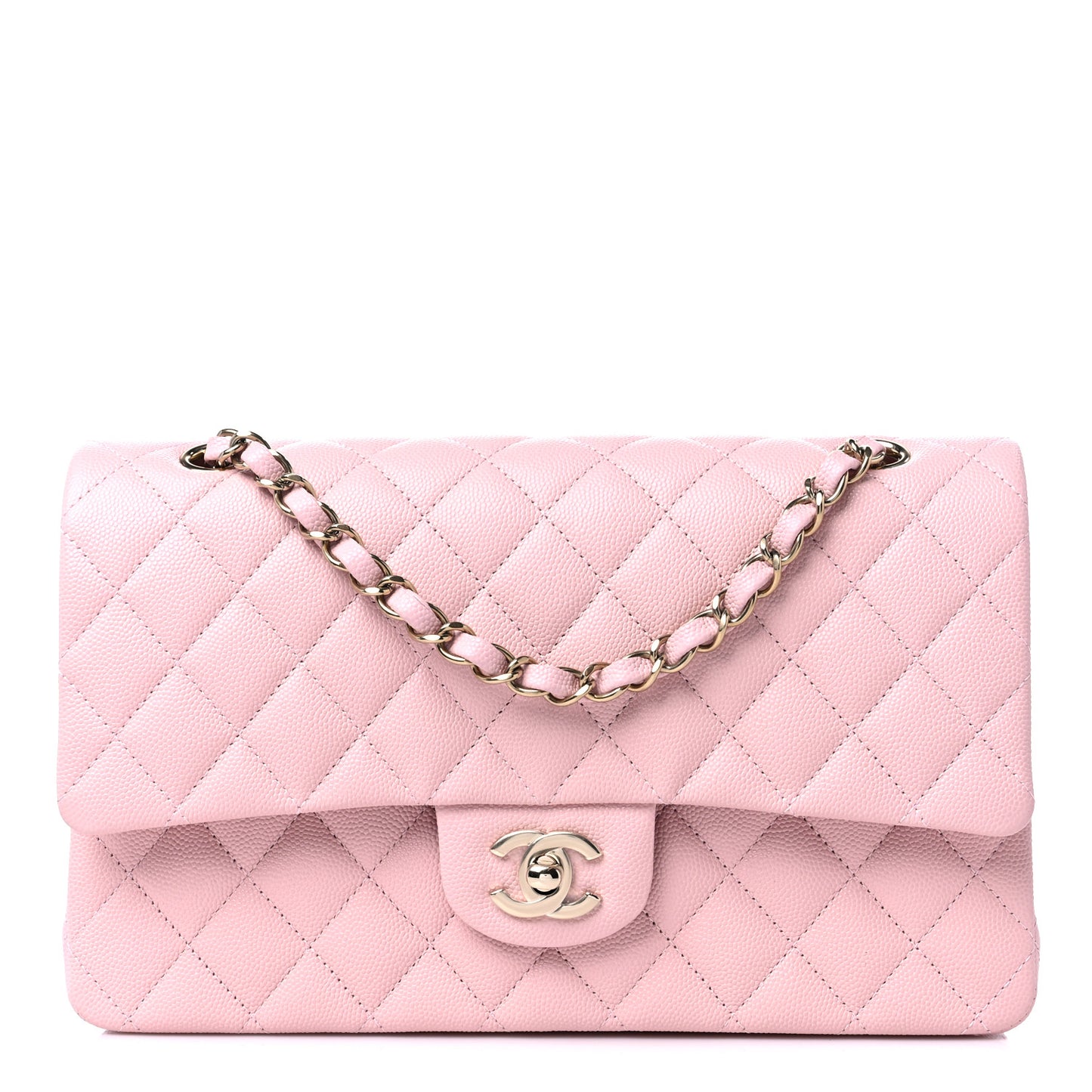 Caviar Quilted Medium Double Flap Light Pink