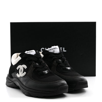 Chanel Mesh Suede Grained Calfskin Womens CC Sneakers 38.5 Black White 10 of 10
