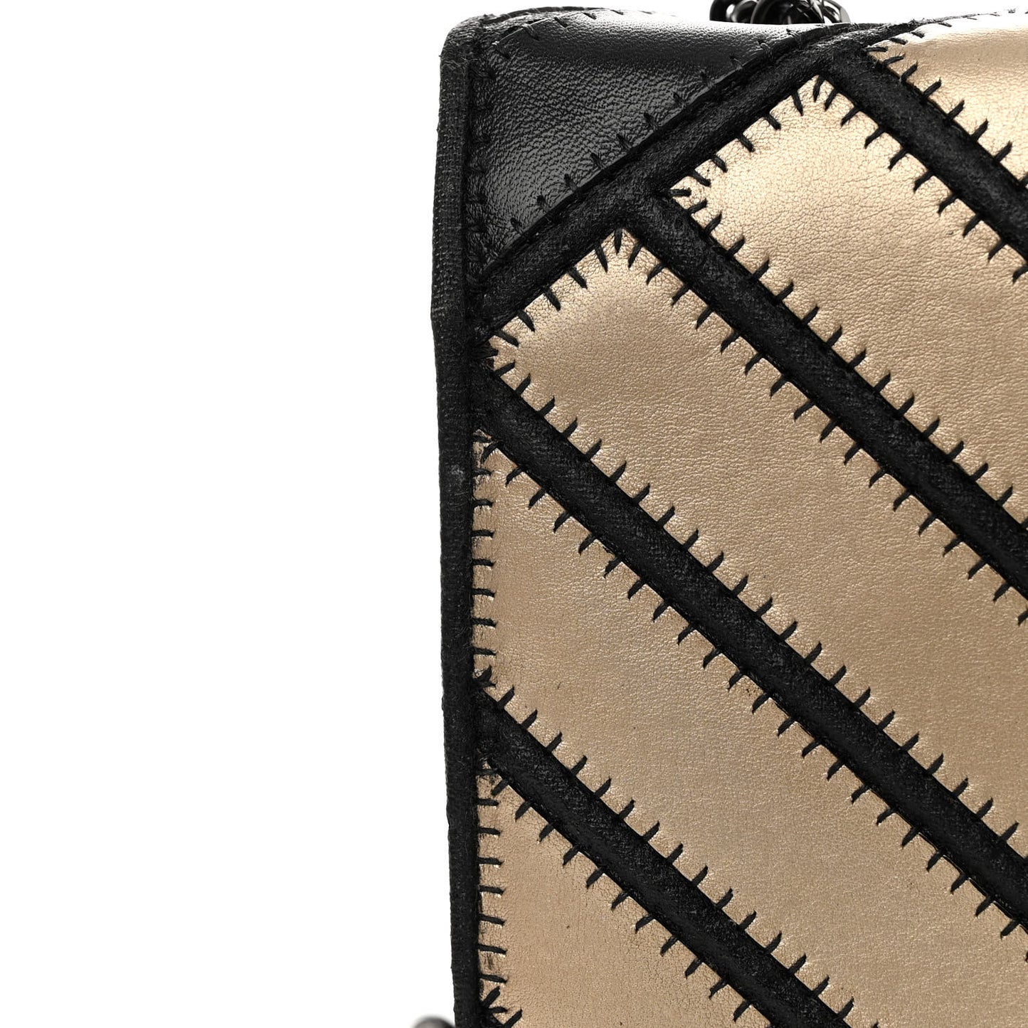 Lambskin Grosgrain Chevron Quilted Small Couture Flap Black Gold