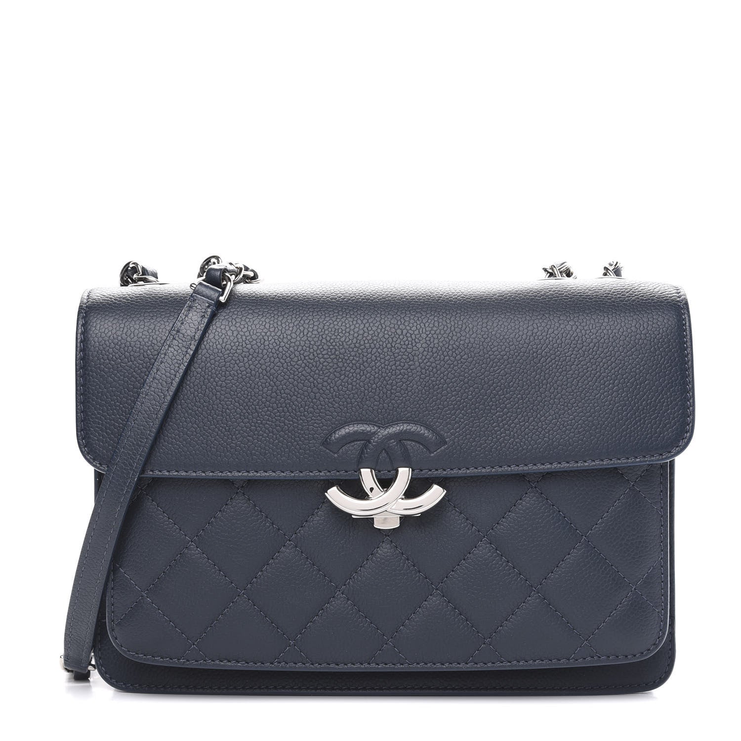 Chanel Grained Calfskin Quilted Large CC Box Flap Blue 1 of 11