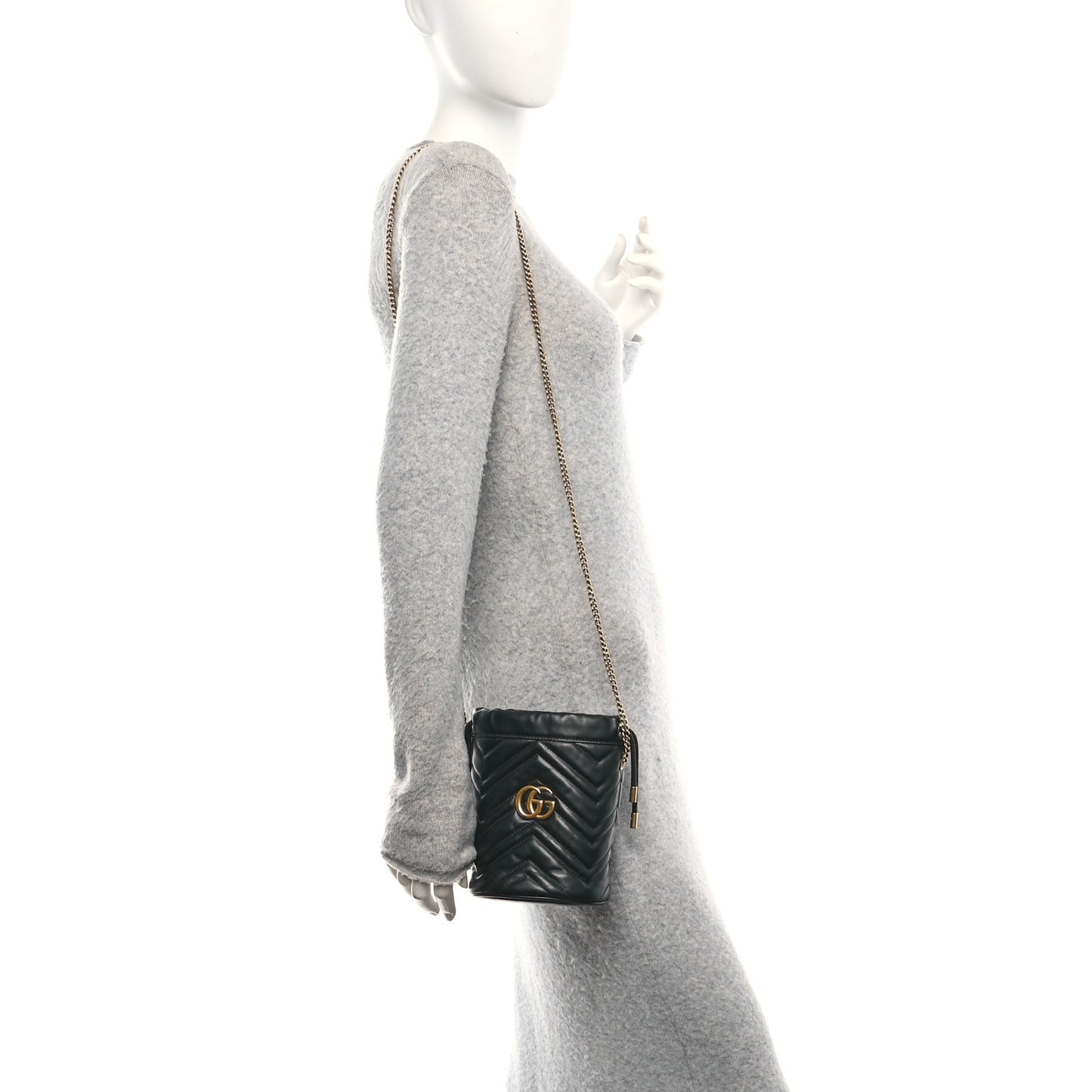 Calfskin Matelasse Mini GG Marmont 2.0 Bucket Bag Black