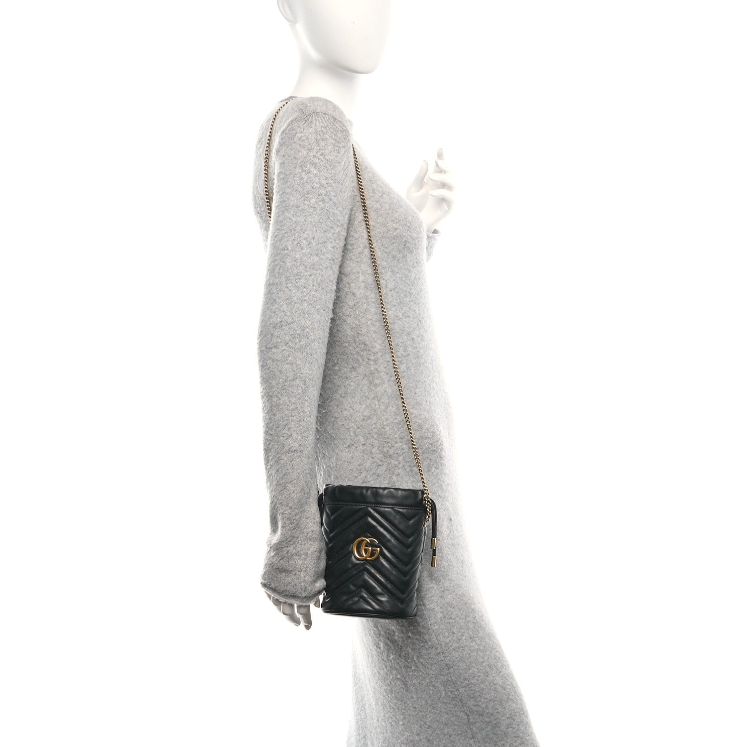 Gucci Calfskin Matelasse Mini GG Marmont 2.0 Bucket Bag Black 2 of 11
