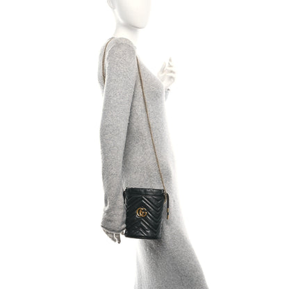 Gucci Calfskin Matelasse Mini GG Marmont 2.0 Bucket Bag Black 2 of 11
