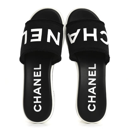 Chanel Cotton Logo Mule Sandals 39.5 Black White 2 of 15