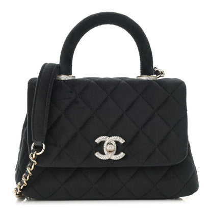 Chanel Velvet Crystal Quilted Extra Mini Coco Handle Flap Black 1 of 11