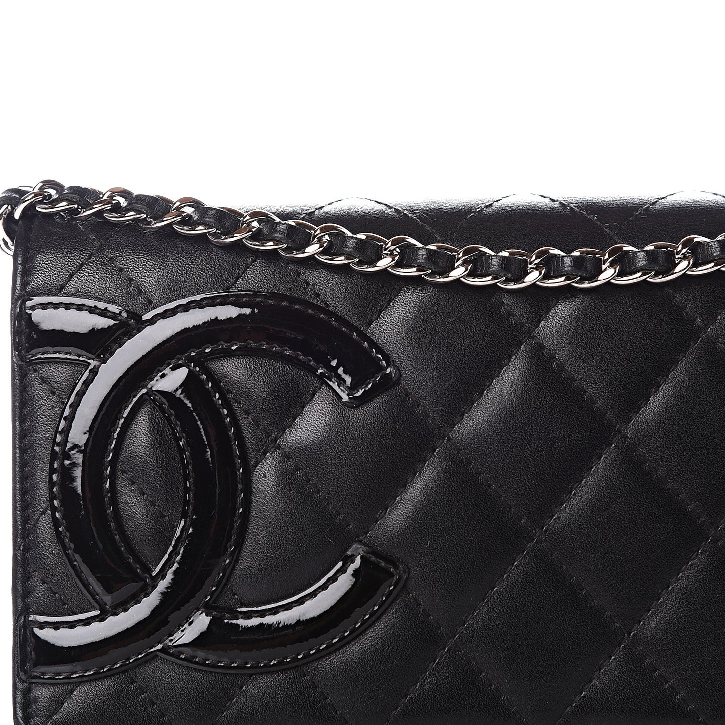 Calfskin Quilted Cambon Wallet On Chain WOC Black