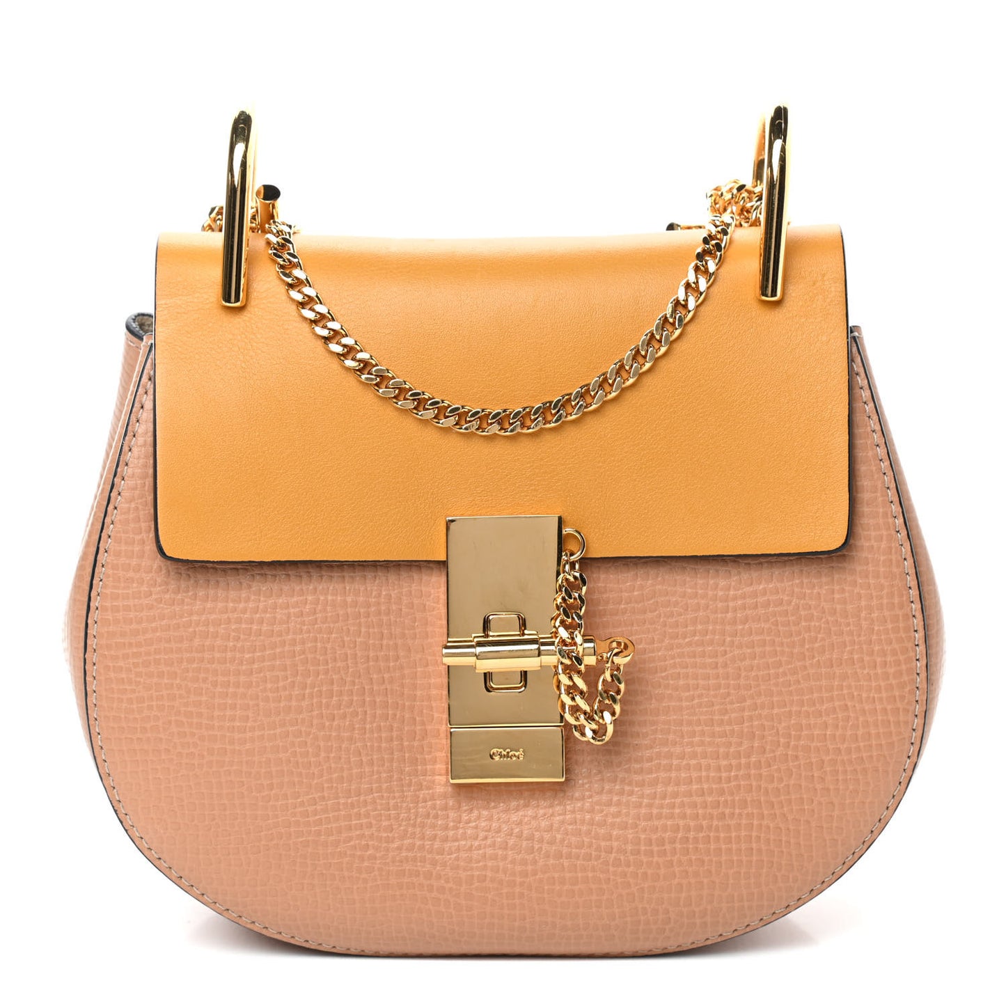 Grained Calfskin Lambskin Bi-Color Drew Shoulder Bag Wet Sand Sunflower