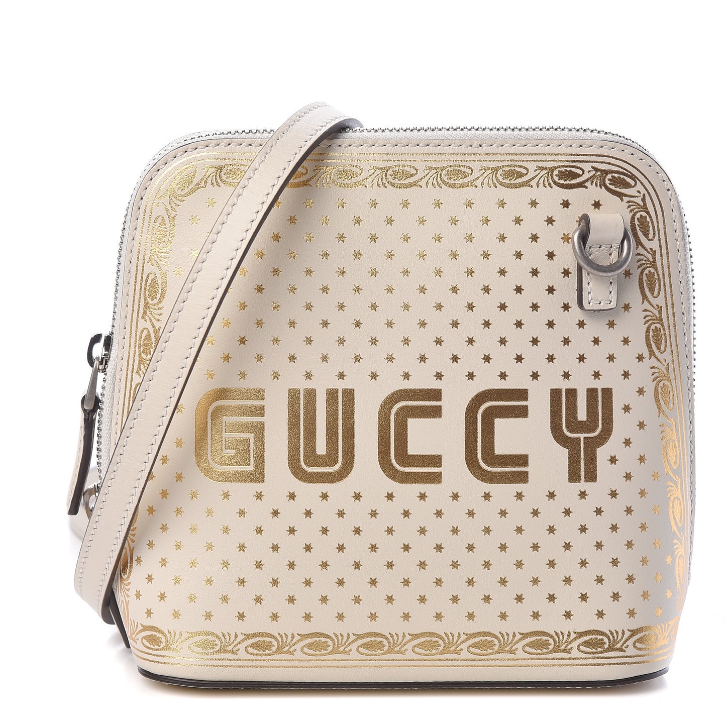 X SEGA Calfskin GUCCY Stars Mini Dome Shoulder Bag Mystic White Gold