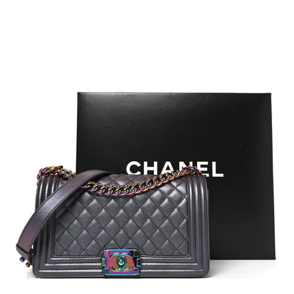 Chanel Iridescent Goatskin Quilted Medium Boy Flap Purple 11 of 11