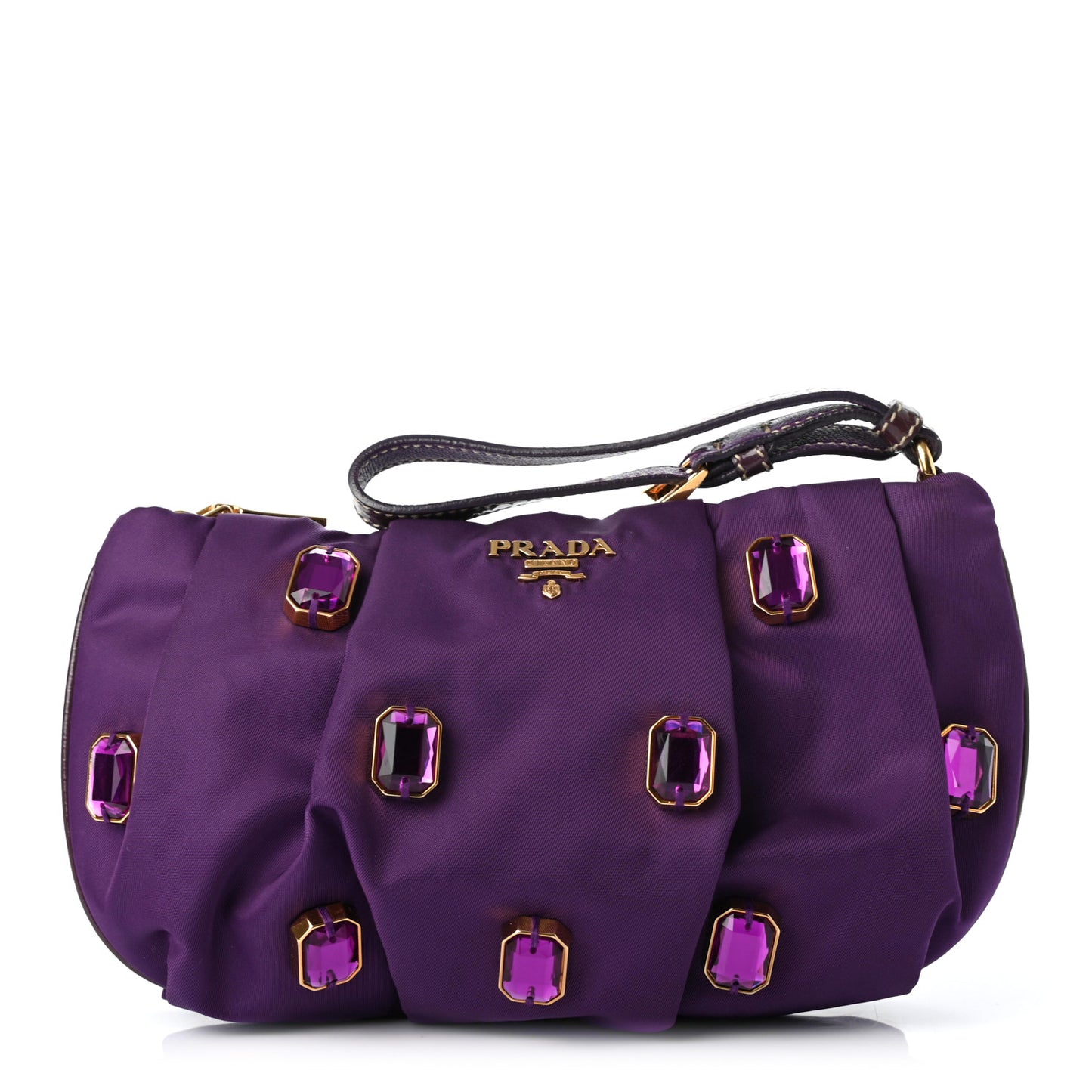 Satin Crystal Embellished Wristlet Clutch Viola