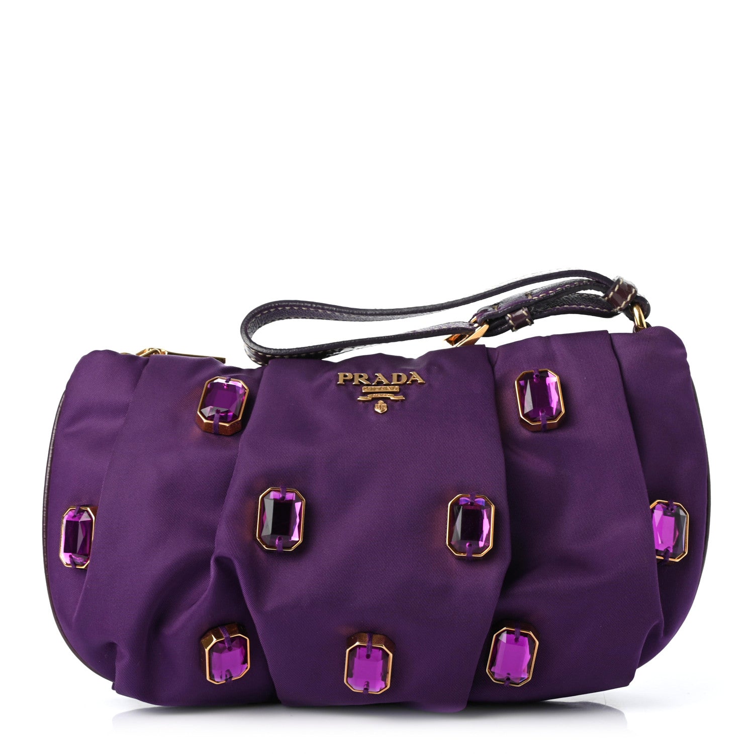 Prada Satin Crystal Embellished Wristlet Clutch Viola 1 of 8
