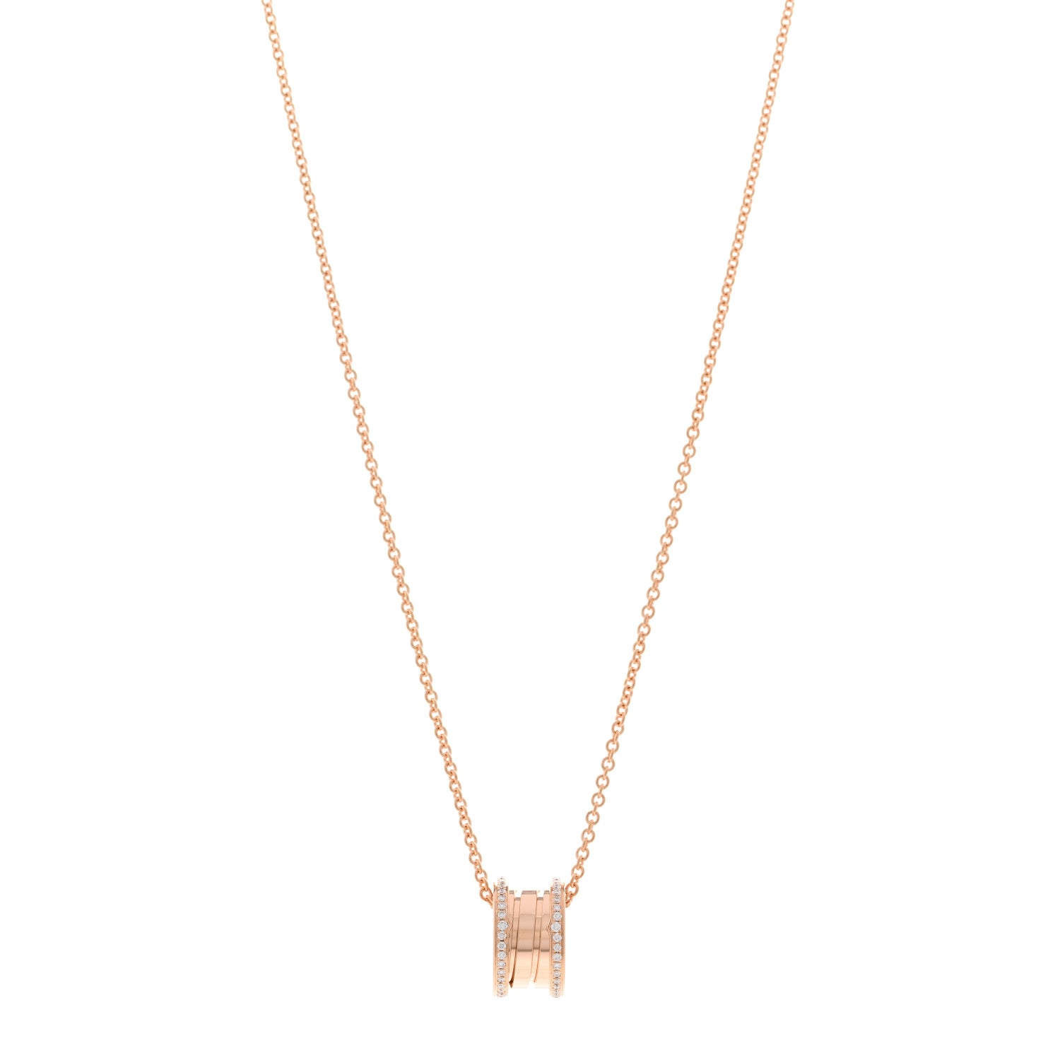 Bulgari 18K Rose Gold Diamond B.Zero1 Pendant Necklace 1 of 5