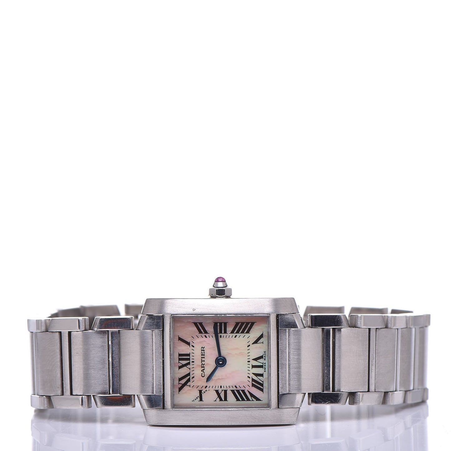 Stainless Steel Pink Mother of Pearl 20mm Tank Francaise Quartz Watch