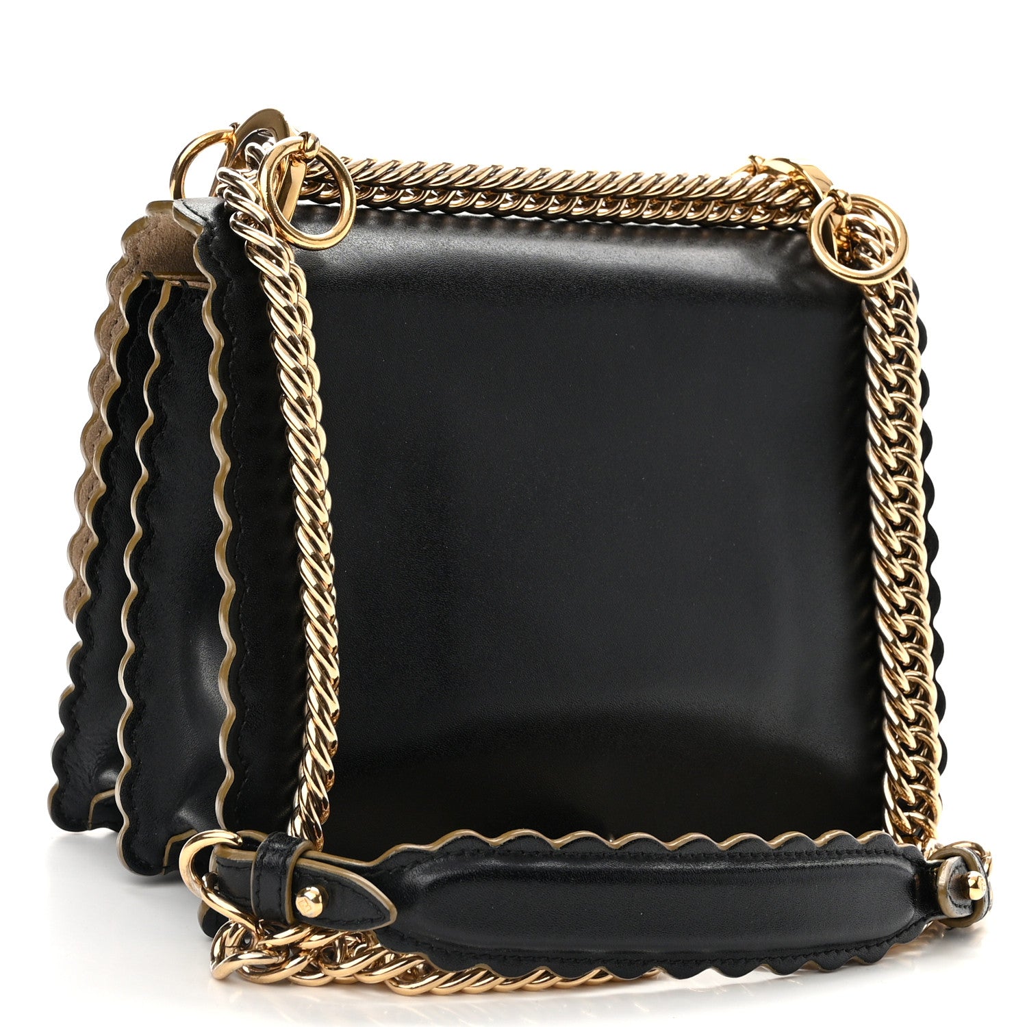 Fendi Vitello Liberty Scalloped Studded Small Kan I Shoulder Bag Black 2 of 13