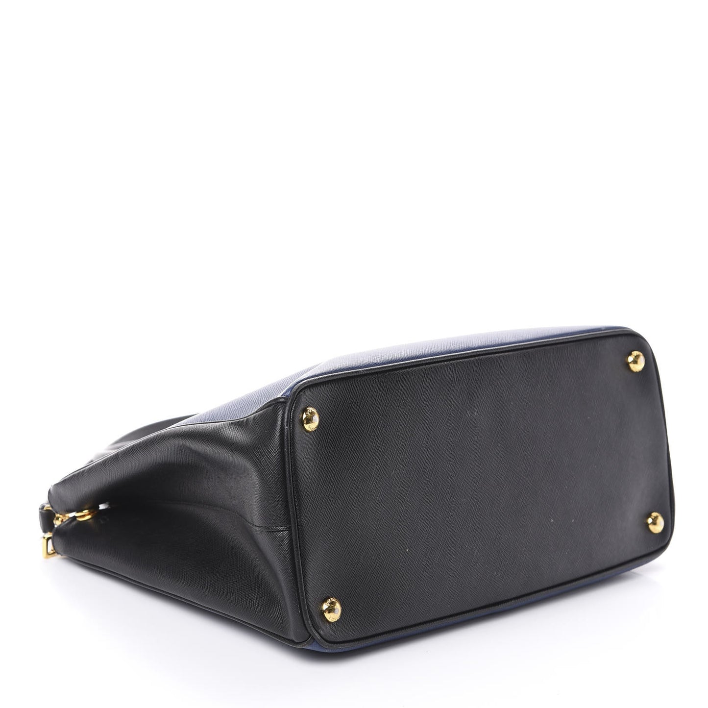 Saffiano Lux Bi-Color Medium Galleria Double Zip Tote Bluette Black