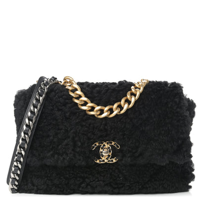 Chanel Shearling Sheepskin Large Chanel 19 Flap Black 1 of 9