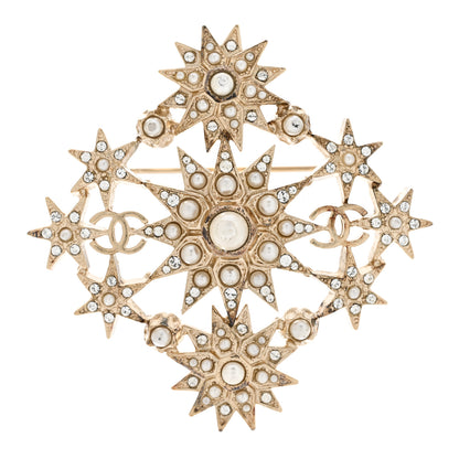 Chanel Pearl Crystal CC Star Brooch Gold 1 of 7