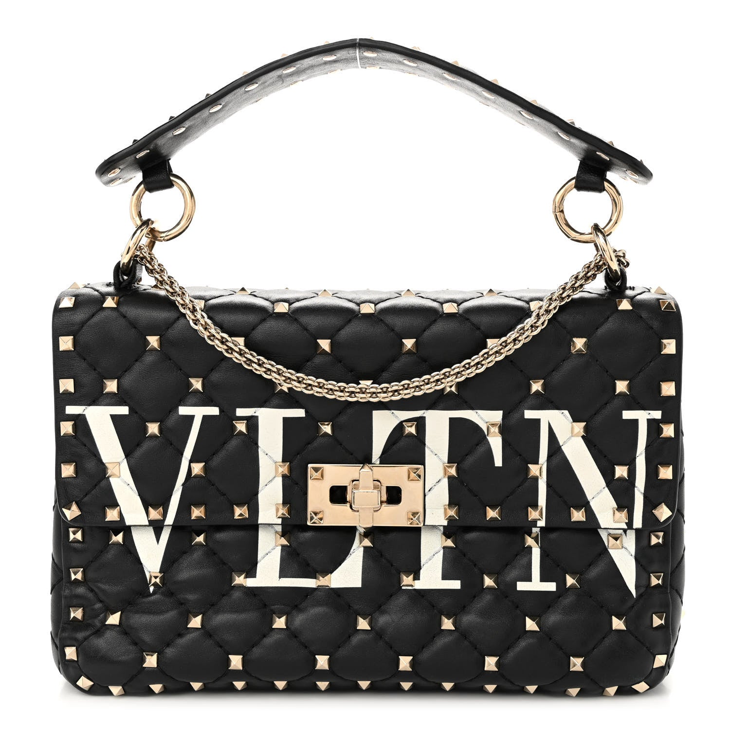 Valentino Garavani Lambskin VLTN Print Medium Rockstud Spike Shoulder Bag Black 1 of 18