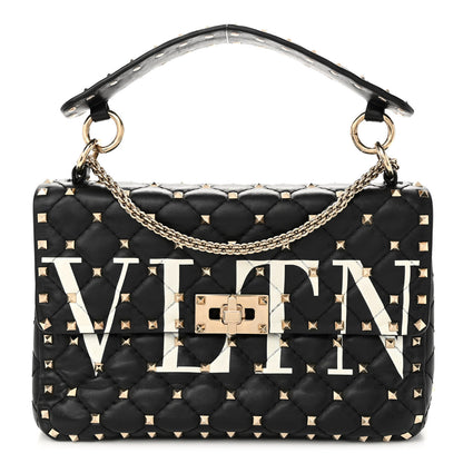 Valentino Garavani Lambskin VLTN Print Medium Rockstud Spike Shoulder Bag Black 1 of 18
