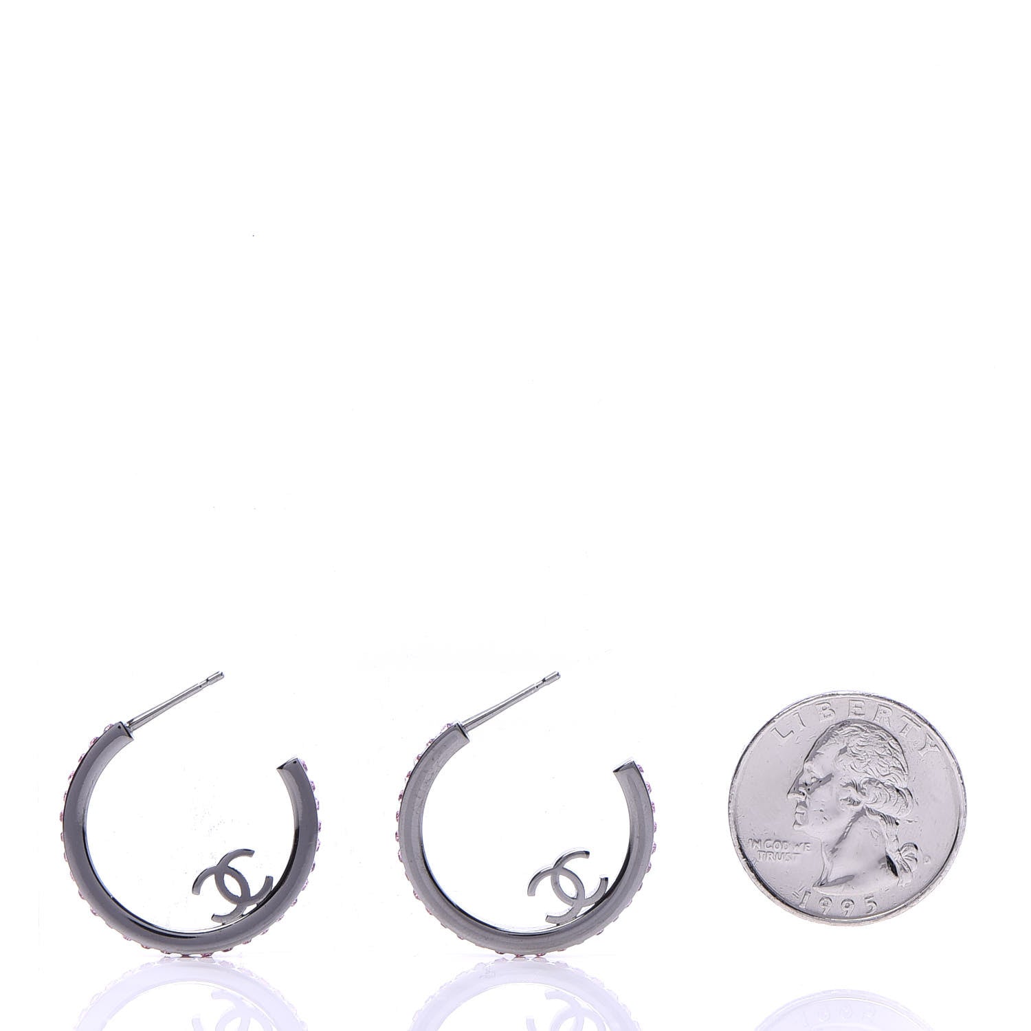 Chanel Crystal CC Hoop Earrings Pink Silver 3 of 5