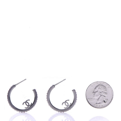 Chanel Crystal CC Hoop Earrings Pink Silver 3 of 5